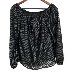 White House Black Market Sz Small Black Zebra Stripe Blouse Shirt Top Formal